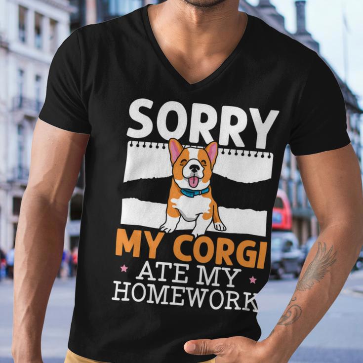 My Corgi Ate My Homework Welsh Corgi Dog Owner Puppy V2 Men V-Neck Tshirt