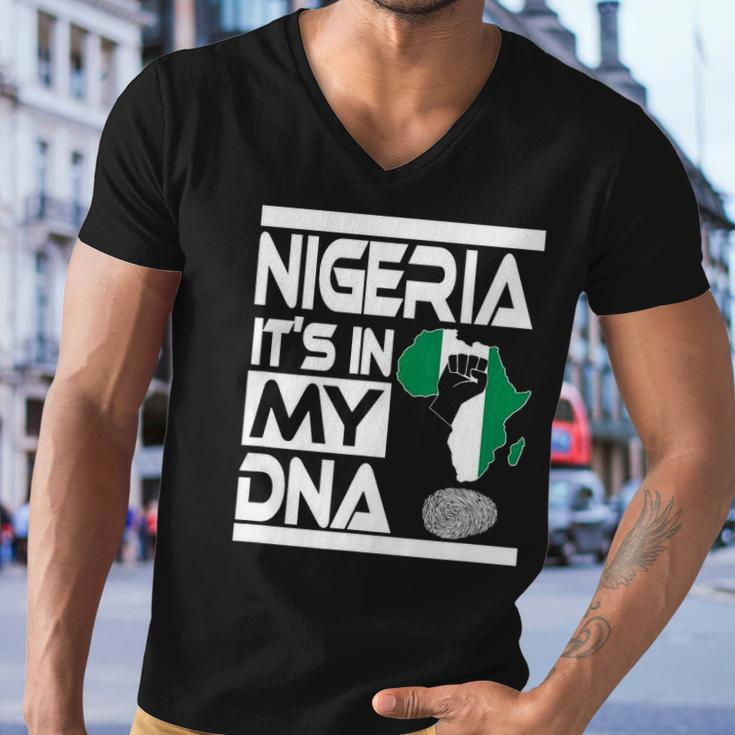 Nigeria Is In My Dna Nigerian Flag Africa Map Raised Fist Men V-Neck Tshirt