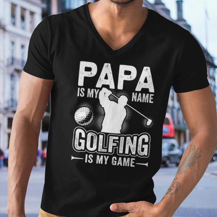 Papa Is My Name Golfing Is My Game Funny Golf Gift Men V-Neck Tshirt