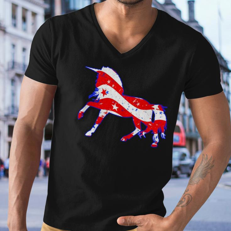 Patriotic Unicorn Funny Memorial Day And 4Th Of July Men V-Neck Tshirt