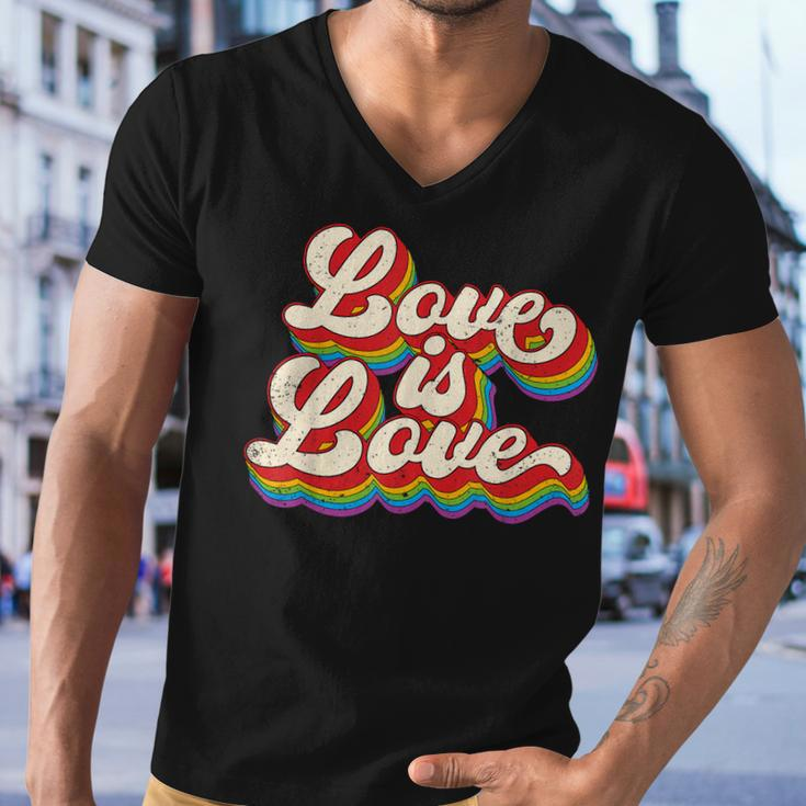 Rainbow Vintage Love Is Love Lgbt Gay Lesbian Pride Men V-Neck Tshirt