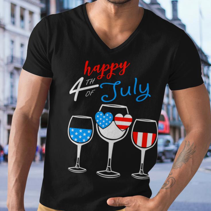 Red Wine Blue 4Th Of July Wine Red White Blue Wine Glasses V4 Men V-Neck Tshirt