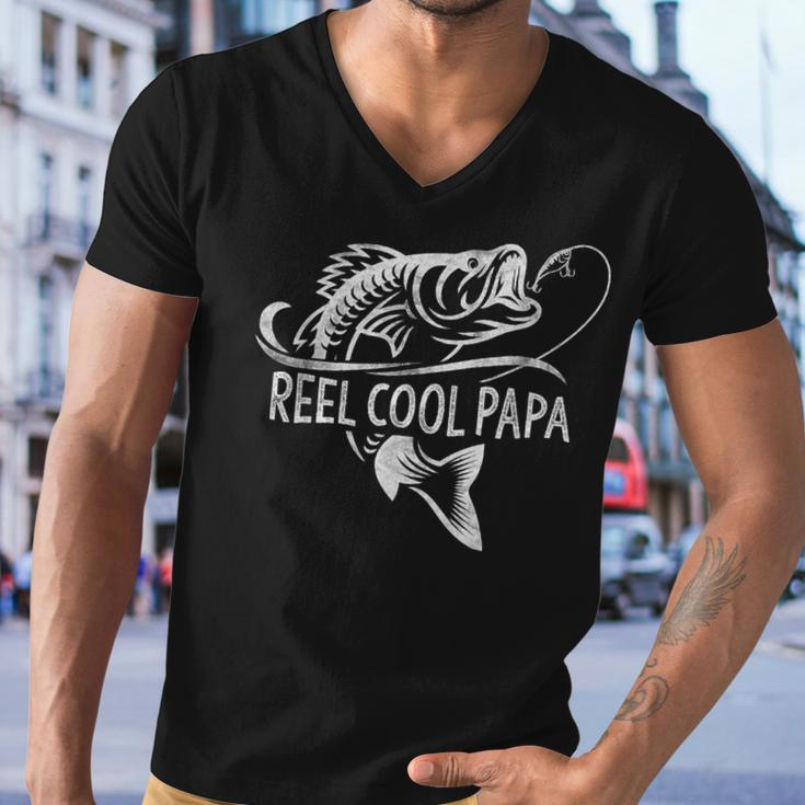 Reel Cool Papa Fishing Dad Gifts Fathers Day Fisherman Fish Men V-Neck Tshirt