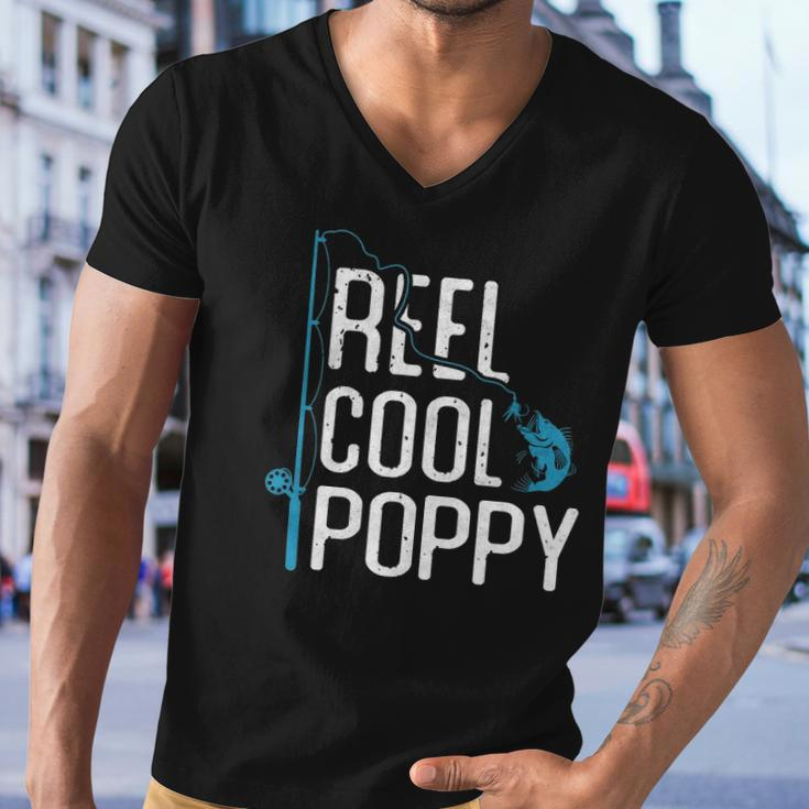 Reel Cool Poppy Fishing Fathers Day Gift Fisherman Poppy Men V-Neck Tshirt