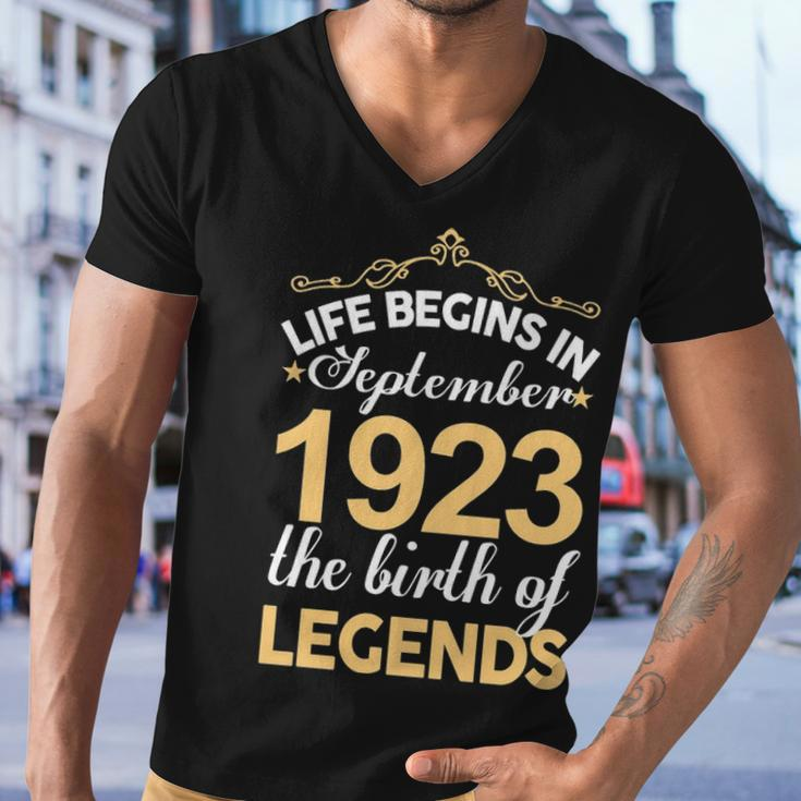 September 1923 Birthday Life Begins In September 1923 V2 Men V-Neck Tshirt