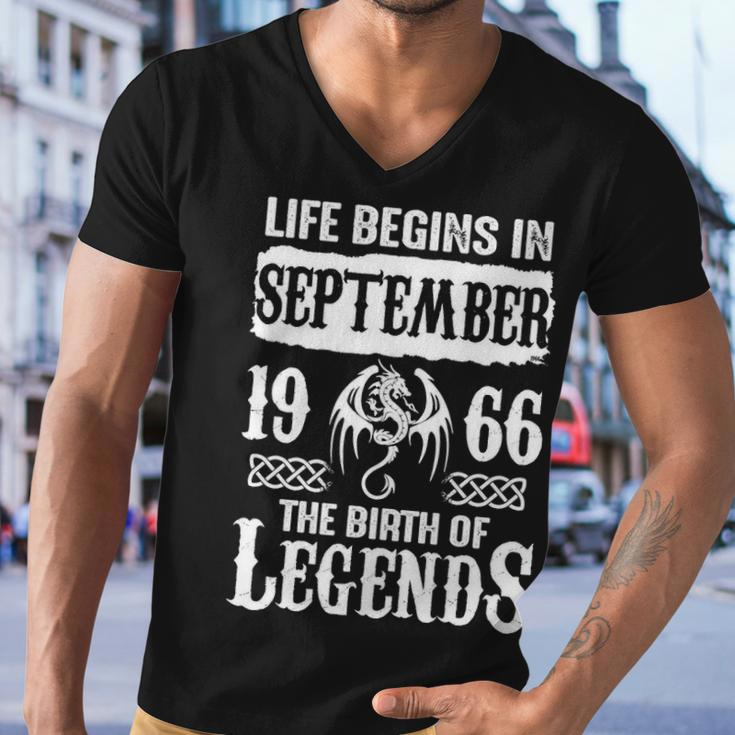 September 1966 Birthday Life Begins In September 1966 Men V-Neck Tshirt