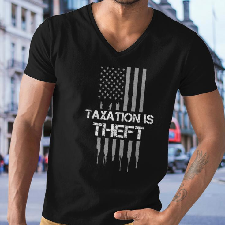 Taxation Is Theft American Flag 4Th Of July Gift Men V-Neck Tshirt