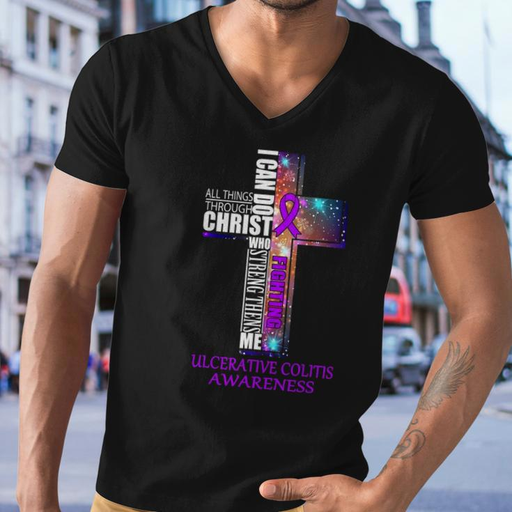 Ulcerative Colitis Awareness Christian Gift Men V-Neck Tshirt