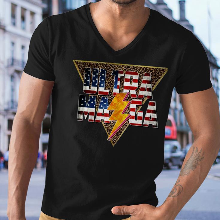 Ultra Maga Distressed Lightning Leopard Proud Ultramaga Gift Men V-Neck Tshirt