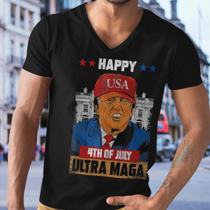 Ultra Maga Trump Happy 4Th Of July American Flag Men V-Neck Tshirt