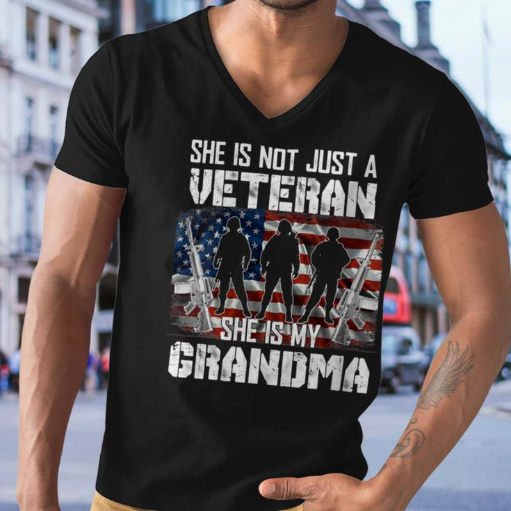 Veteran Womens Veteran She Is My Grandma American Flag Veterans Day 333 Navy Soldier Army Military Men V-Neck Tshirt