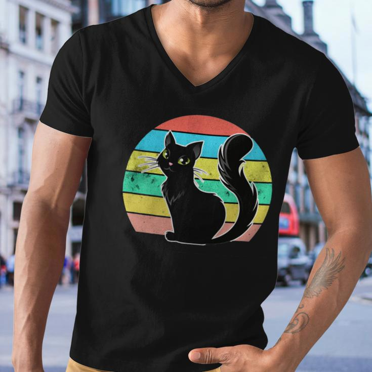 Vintage Black Cat Lover 307 Shirt Men V-Neck Tshirt