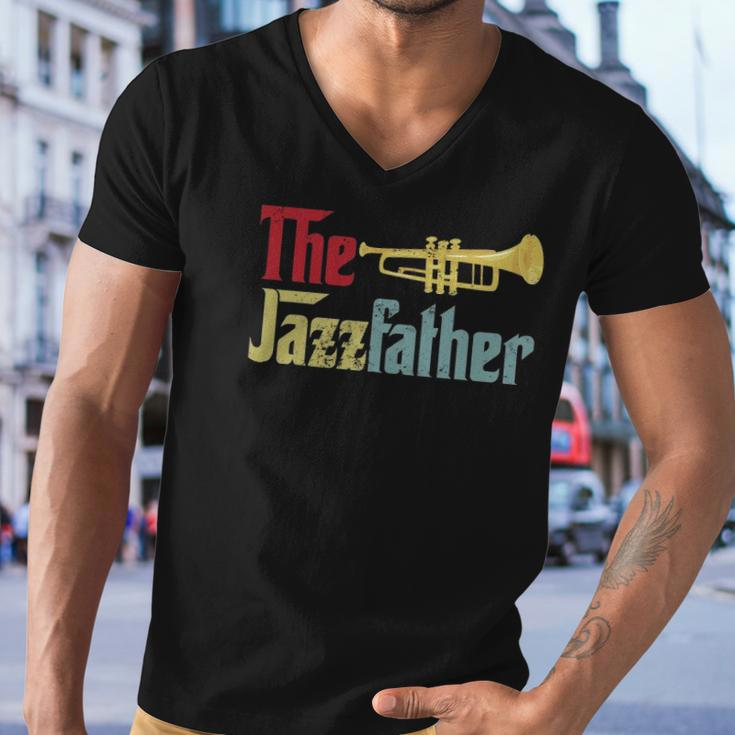Vintage The Jazzfather Happy Fathers Day Trumpet Player Men V-Neck Tshirt