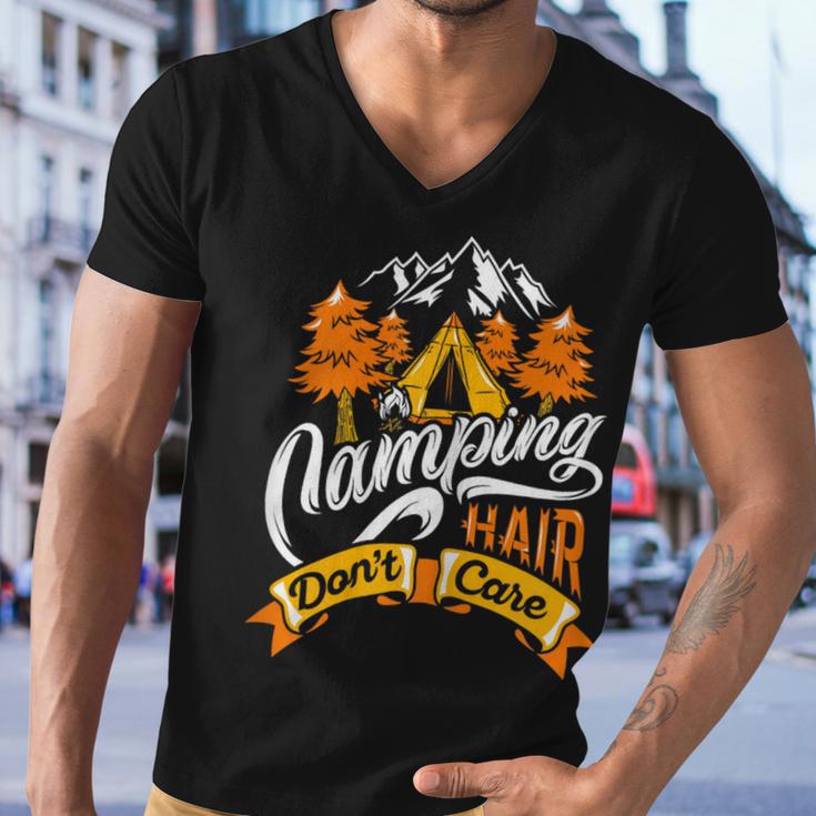 Womens Camping Hair Dont Care Shirt Funny Camp OutdoorShirt Men V-Neck Tshirt