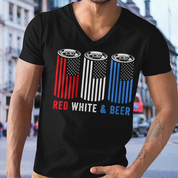 Womens Red White & Beer 4Th Of July Wine Red White Blue Beer Men V-Neck Tshirt