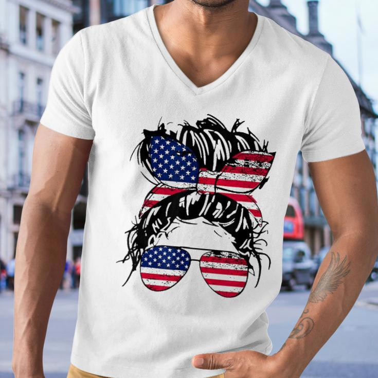 4Th Of July American Flag Patriotic Daughter Messy Bun Usa Men V-Neck Tshirt
