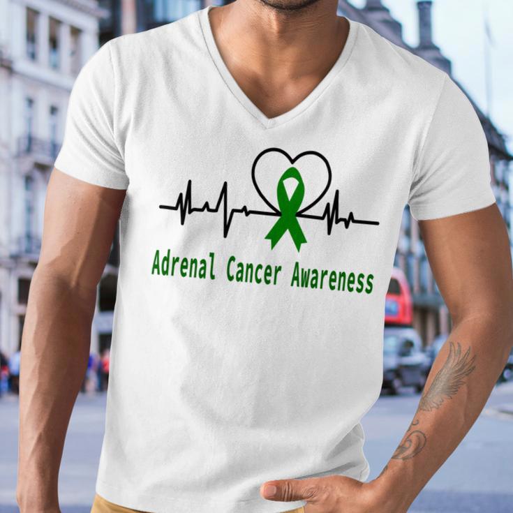 Adrenal Cancer Awareness Heartbeat Green Ribbon Adrenal Cancer Adrenal Cancer Awareness Men V-Neck Tshirt