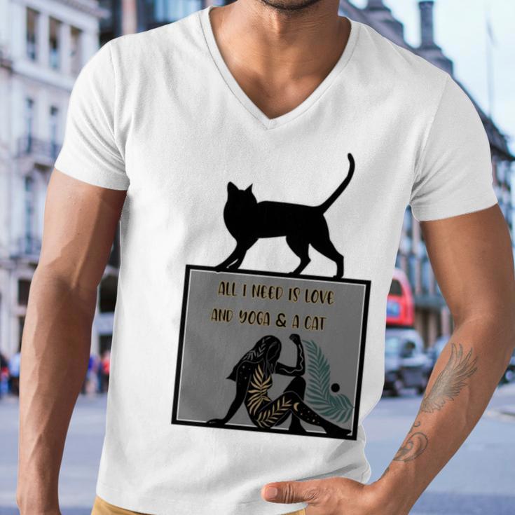 All I Need Is Love And Yoga And A Cat Lovers Gift For Yoga Lovers Funny Cat Men V-Neck Tshirt