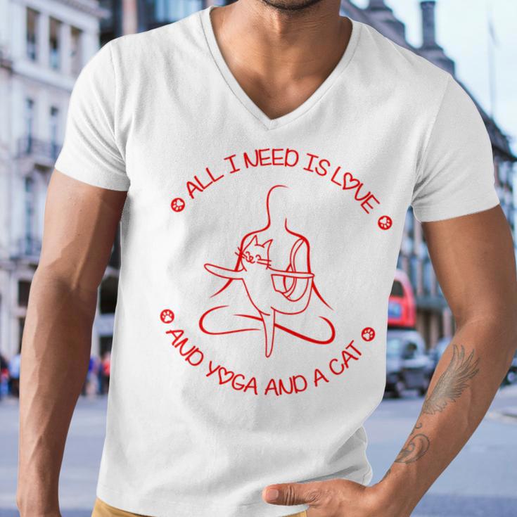 All I Need Is Love And Yoga And A Cat Lovers Gift For Yoga Lovers Red Men V-Neck Tshirt