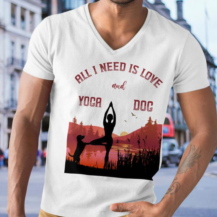 All I Need Is Love And Yoga And A Dog Men V-Neck Tshirt