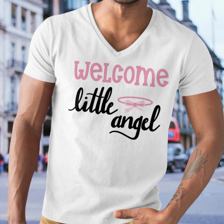 Baby Shower Text Design Welcome Little Angel Men V-Neck Tshirt