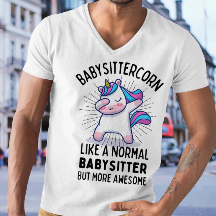 Babysittercorn Funny Unicorn Dabbing Gift Like A Normal Babysitter But More Awesome Men V-Neck Tshirt