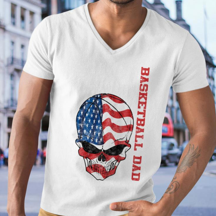 Basketball Dad American Flag Skull Patriotic 4Th Of July Men V-Neck Tshirt