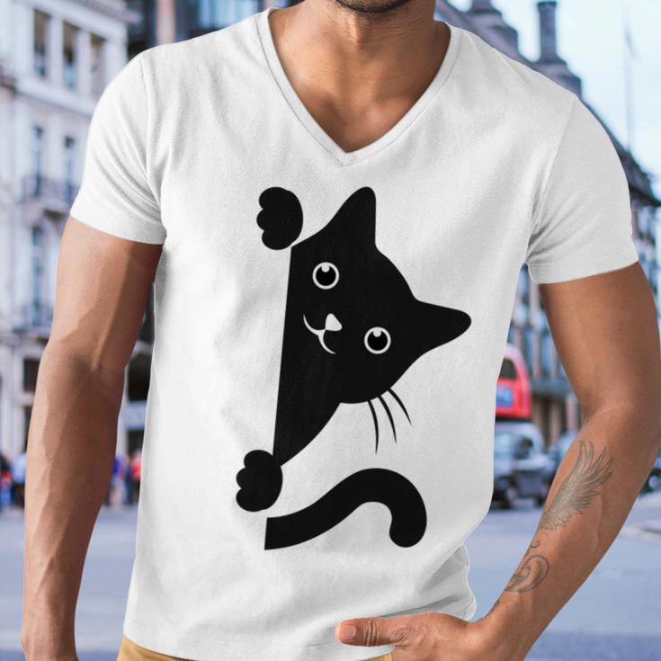 Black Cat Peeking Men V-Neck Tshirt