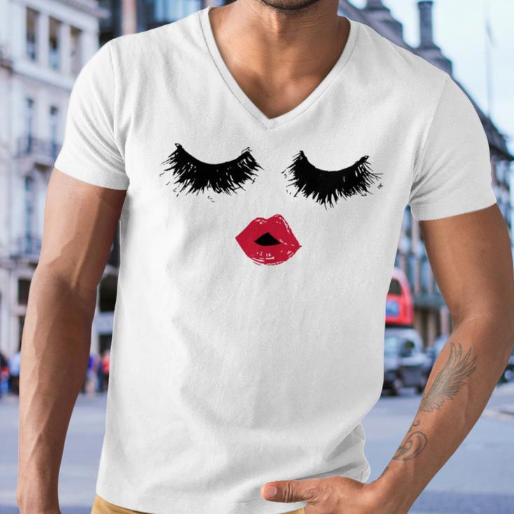 Black Eyelashes Red Lips Mother Day Gift Birthday Holiday Christmas Men V-Neck Tshirt