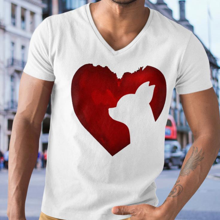 Chihuahua Shape With Red Heart Painting For Valentine Day Men V-Neck Tshirt