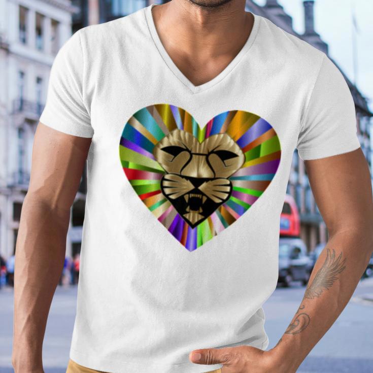 Colored Lion Heart Men V-Neck Tshirt