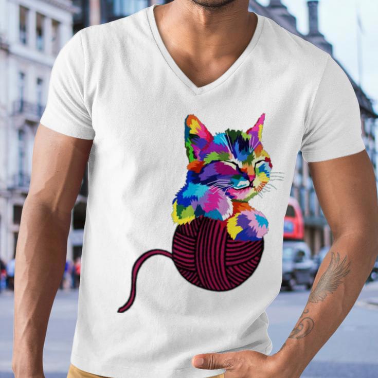 Cute Cat Gift For Kitten Lovers Colorful Art Kitty Adoption Men V-Neck Tshirt