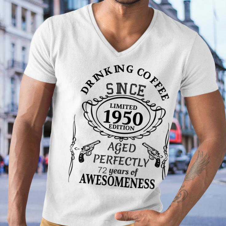 Drinking Coffee Since 1950 Aged Perfectly 72 Years Of Awesomenss Men V-Neck Tshirt