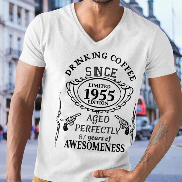 Drinking Coffee Since 1955 Aged Perfectly 67Years Of Awesomenss Men V-Neck Tshirt