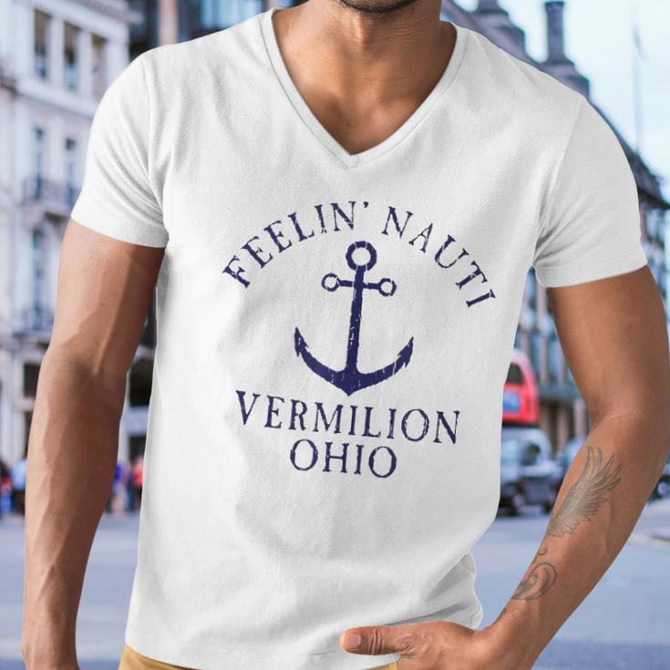 Feelin Nauti Vermilion Ohio Lake Erie Nautical Distressed Men V-Neck Tshirt
