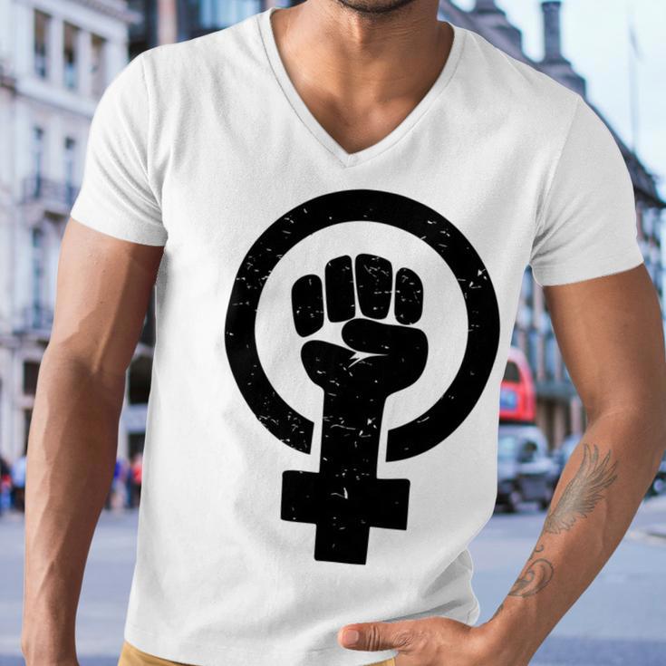 Feminist Raised Fist - Distressed Fitted Men V-Neck Tshirt