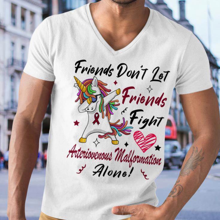 Friends Dont Let Friends Fight Arteriovenous Malformation Alone Unicorn Burgundy Ribbon Arteriovenous Malformation Support Arteriovenous Malformation Awareness Men V-Neck Tshirt