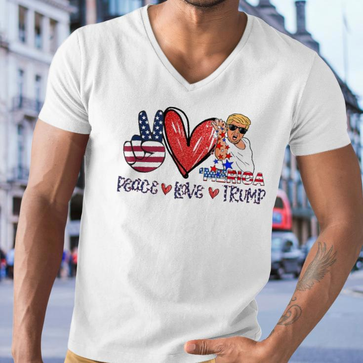 Funny 4Th Of July Peace Love Trump Merica Usa Flag Patriotic Men V-Neck Tshirt