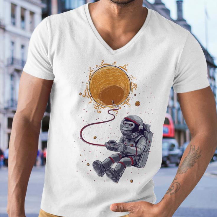 Funny Astronaut Monkey Blowing Sun V2 Men V-Neck Tshirt