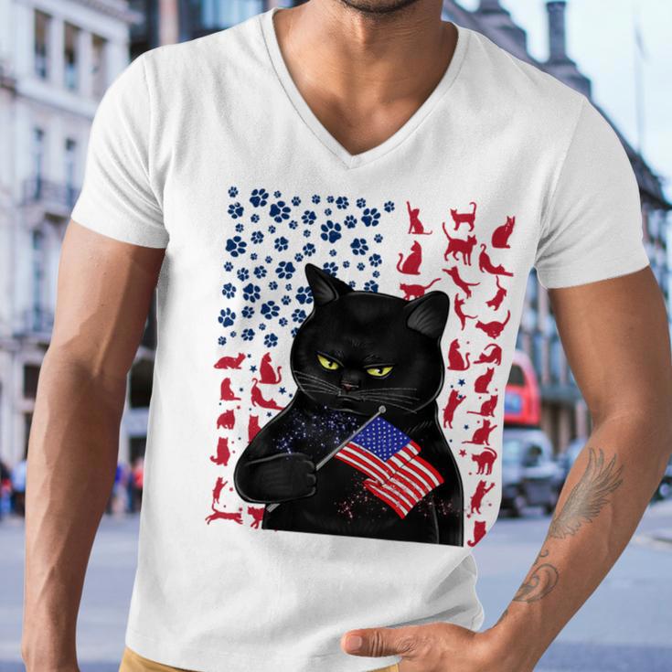 Funny Black Cat Independence Flag 633 Shirt Men V-Neck Tshirt