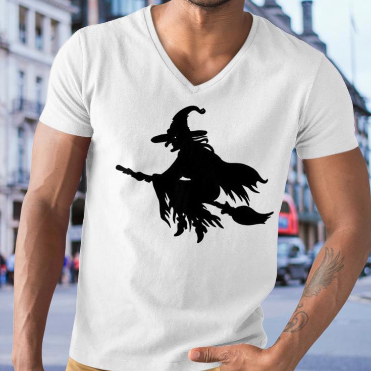 Halloween Scary Old Witch On Broom Art Design Pattern Men V-Neck Tshirt