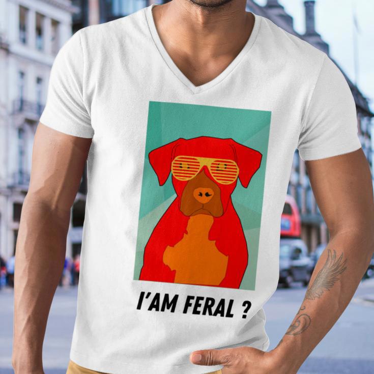 I Am Feral Coll Red Dog Men V-Neck Tshirt