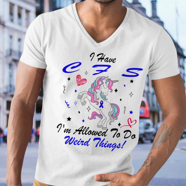 I Have Chronic Fatigue Syndrome Cfs Im Allowed To Do Weird Things Unicorn Blue Ribbon Chronic Fatigue Syndrome Support Cfs Awareness Men V-Neck Tshirt