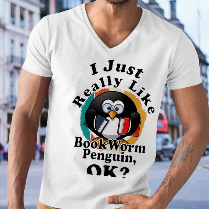 I Really Like Book Worm Penguin Ok Men V-Neck Tshirt