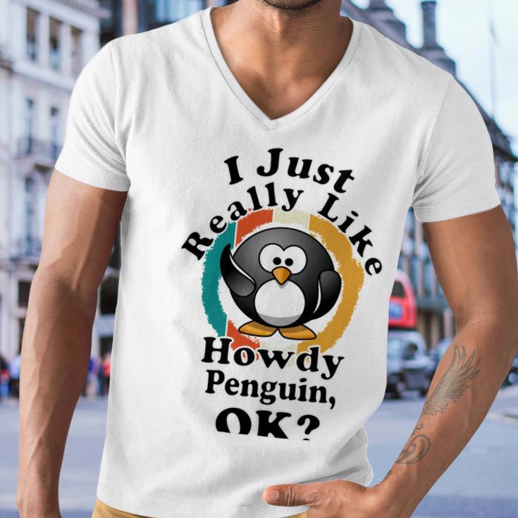 I Really Like Howdy Penguin Ok Men V-Neck Tshirt