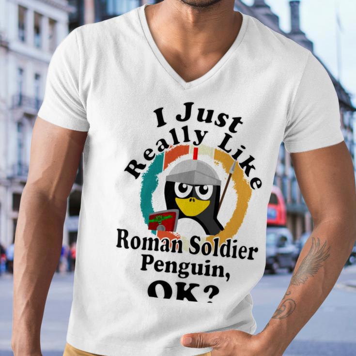 I Really Like Roman Soldier Penguin Ok Men V-Neck Tshirt