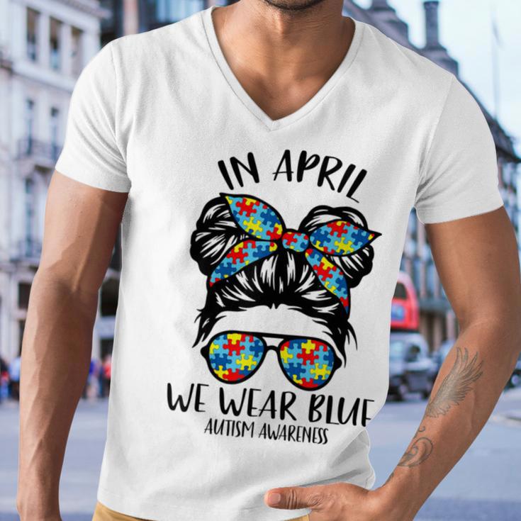 In April We Wear Blue Autism Awareness Month Men V-Neck Tshirt