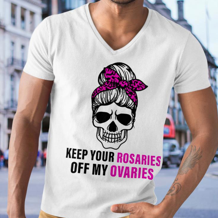 Keep Your Rosaries Off My Ovaries Feminist Skull Men V-Neck Tshirt