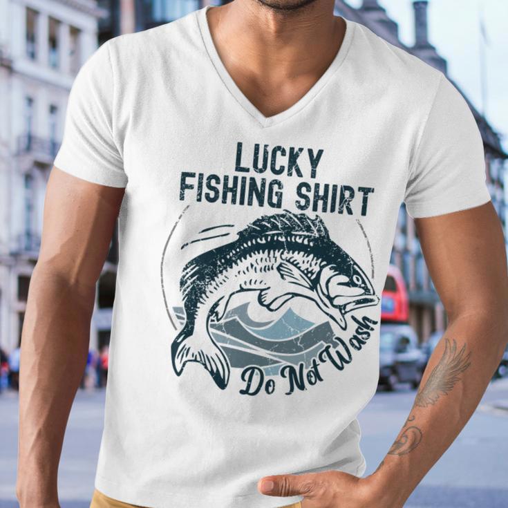 Lucky Fishing Shirt Do Not Wash Fisherman Dad Blue Men V-Neck Tshirt