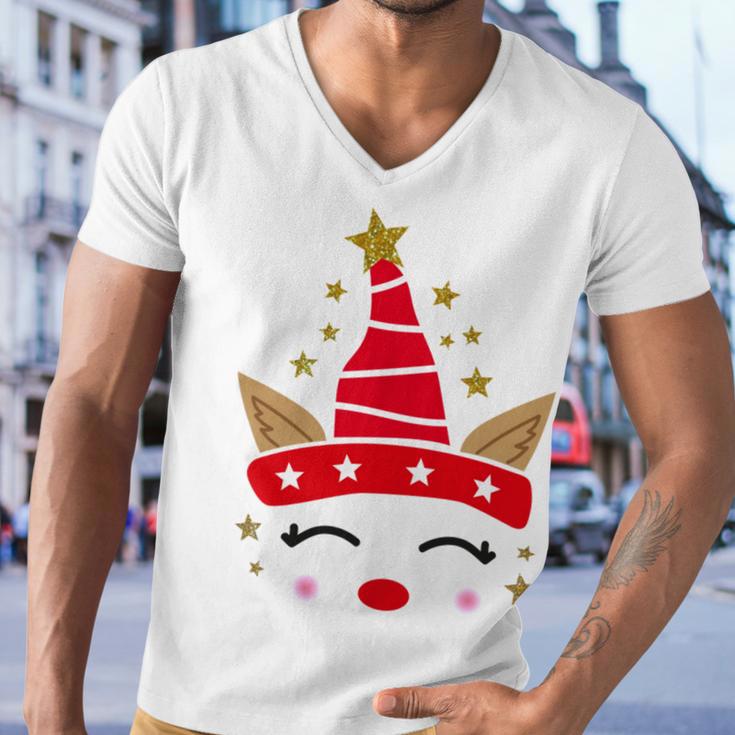 New Christmas Unicorn Face Santicorn Cute Men V-Neck Tshirt